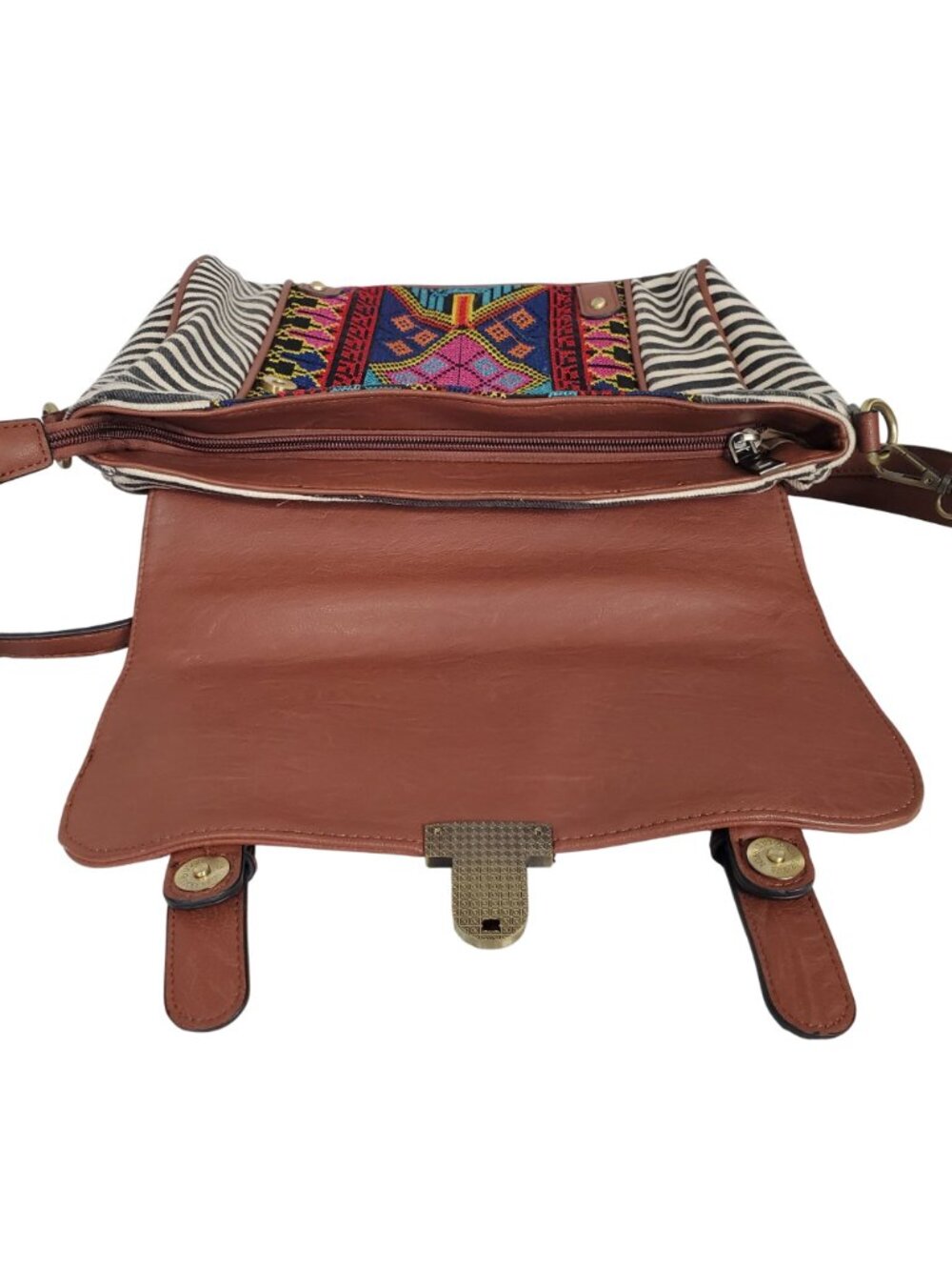 Jen & Co Bag Satchel Striped Aztec Embroidered Vegan Leather Boho Chic Purse - Picture 8 of 16